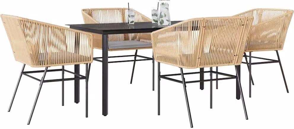 Maison Exclusive - Set da Pranzo da Giardino 5pz con Cuscini Polyrattan Vetro