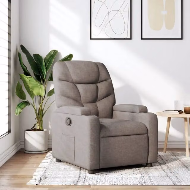 Poltrona Reclinabile Relax vidaXL in Tessuto Beige e Grigio con Braccioli e Meccanismo a Leva Manuale