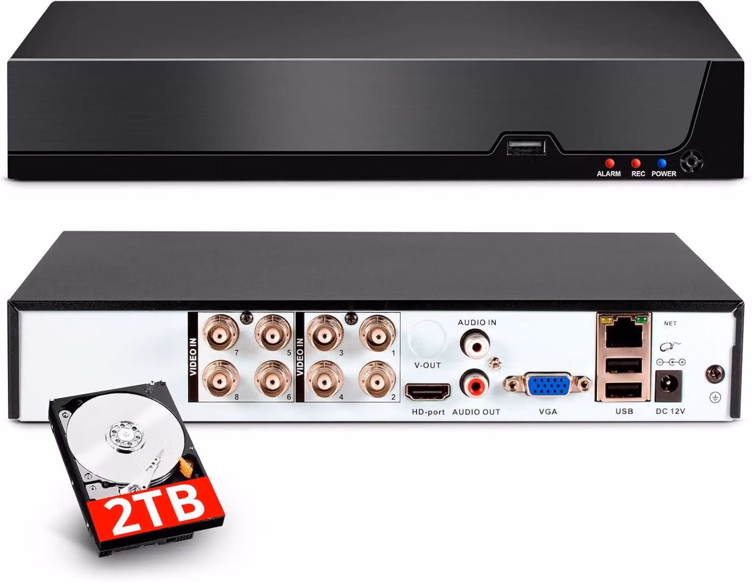 Registratore video per sistemi di videosorveglianza CCTV a 8 canali, con hard disk da 2 TB, DVR a 8 canali da 5MP con tecnologia H.265+, compatibile con telecamere analogiche, XVI, AHD, TVI e IP. DVR per sistemi di videosorveglianza