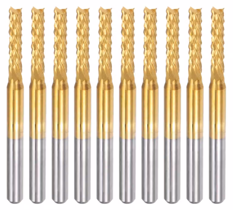 10 frese a metallo duro, diametro gambo 2,5 mm, frese CNC a 6 taglienti, con rivestimento in titanio a 4 taglienti, adatte per acciaio inossidabile, materiali compositi e leghe. Colore: oro