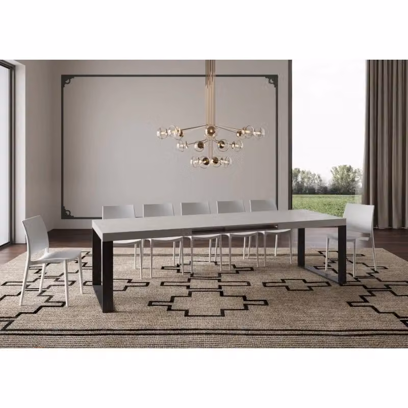 Tavolo allungabile moderno ITAMOBY con piano in MDF laminato e telaio in metallo, colore Antracite e Bianco, L: 200-460 cm x P: 90 cm – 2