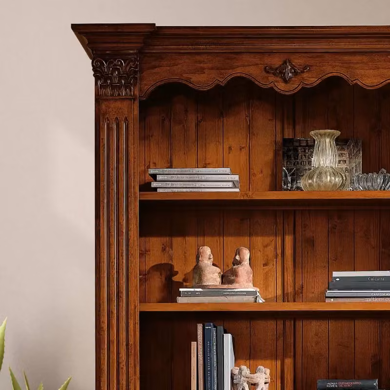 Libreria Mobili 2G in legno massello con 2 cassetti e ripiani regolabili, colore noce, L: 154 cm, P: 49 cm, H: 211 cm – 2