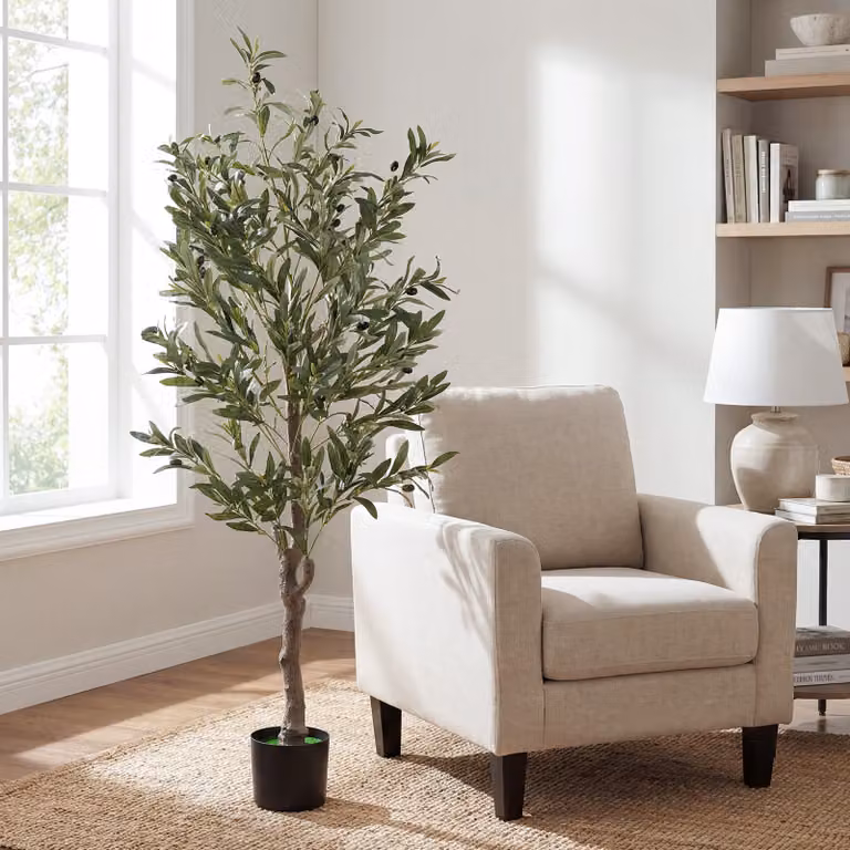 Set di 2 alberi di ulivo artificiali Costway verdi con frutti e muschio realistico in tessuto, Altezza: 150 cm