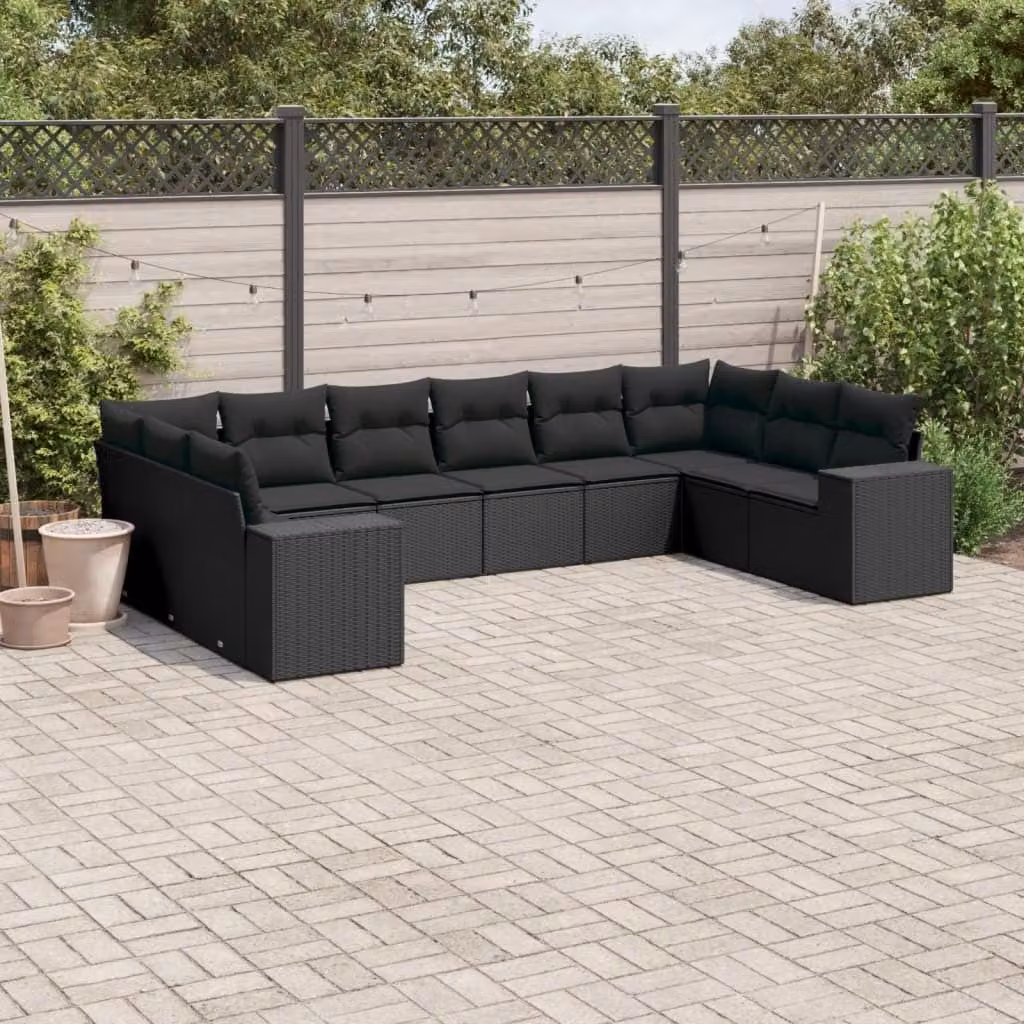 Maison Exclusive - Set Divani da Giardino 10pz con Cuscini in Polyrattan Nero