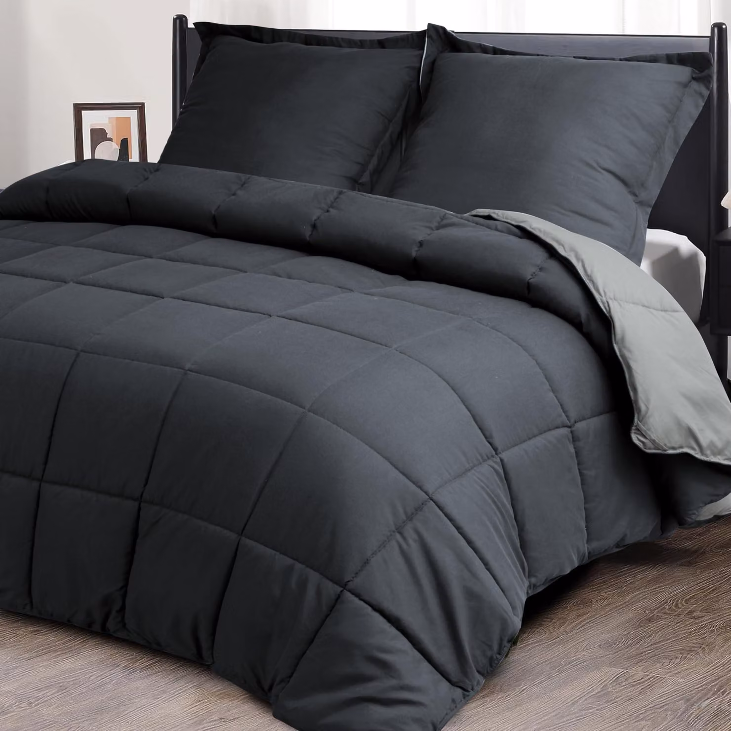 Copripiumino 240 x 220 cm, 2 federe 80 x 80 cm, imbottitura sintetica, 1500 g, colore grigio, per camera da letto