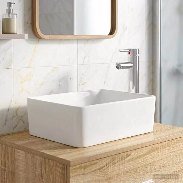 Lavabo con rubinetto e scarico vidaXL, Argento e Bianco, L 40,5 x P 30,5 x H 13 cm