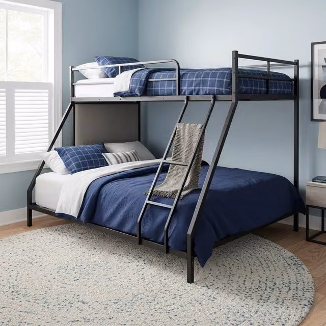 Letto a castello 194 × 84 cm e 194 × 134 cm con scala antiscivolo, barriera di sicurezza, senza materasso, metallo nero