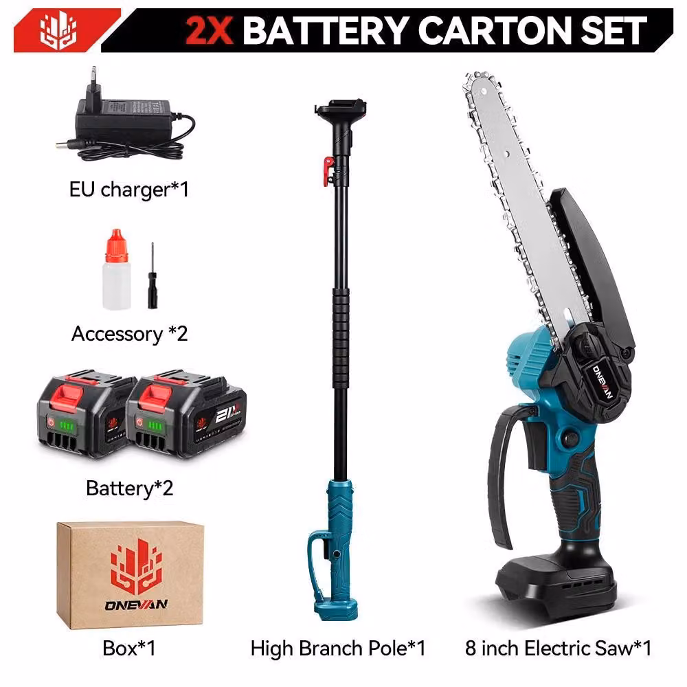 Troncatrice a batteria per rami - Seghetto telescopico a batteria - 5500W - Motore brushless - Potenza di taglio di 40 cm - Senza fili - Set con 2 batterie