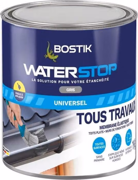 Membrana impermeabilizzante, BOSTIK Waterstop, riparazione perdite, barattolo da 1 kg, grigio, tecnologia ai polimeri MS