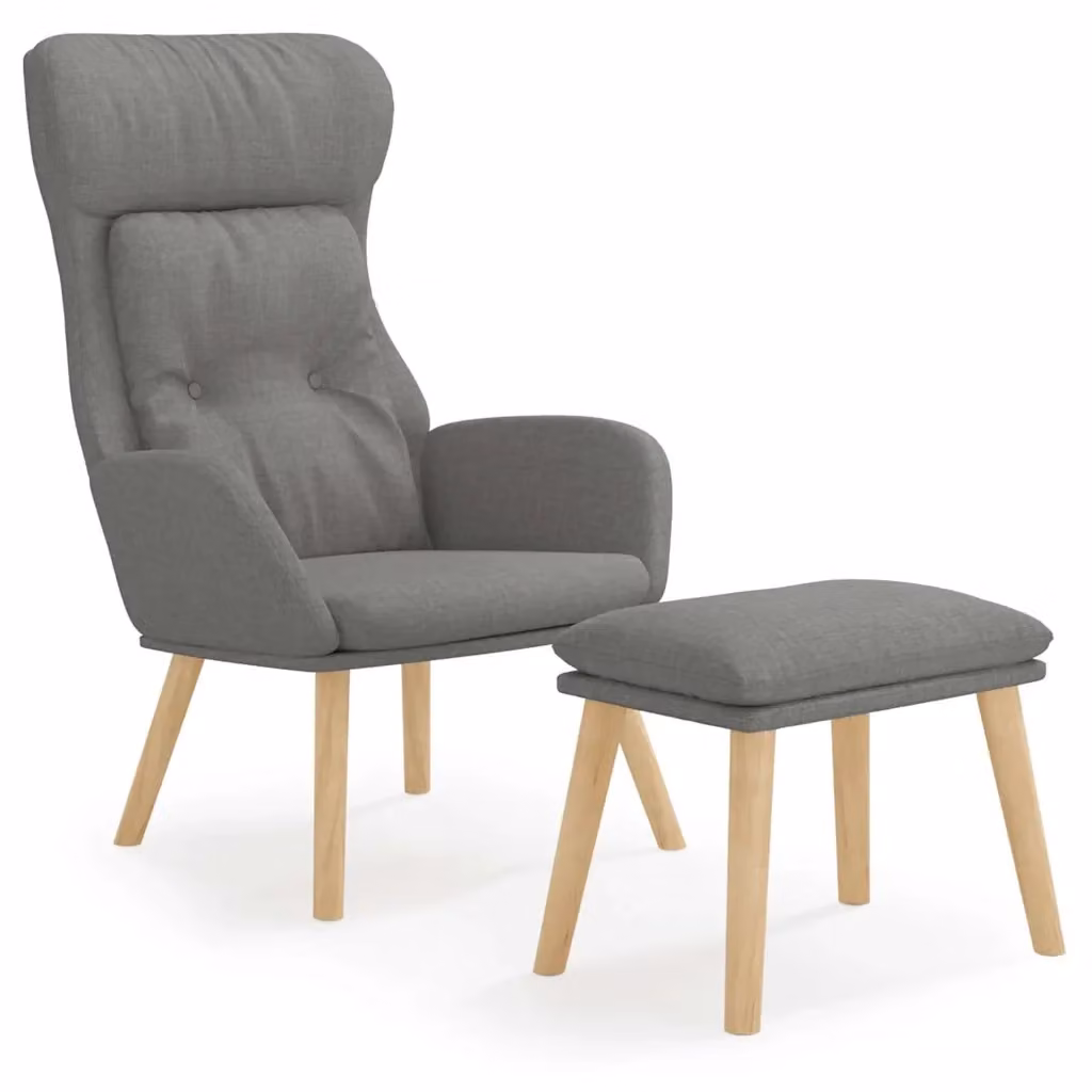Poltrona Relax con Poggiapiedi Grigio Chiaro in Tessuto e Struttura in Metallo e Legno – 2