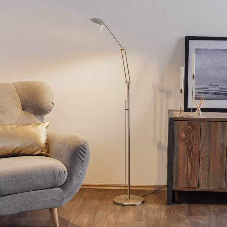 Knapstein Lampada da terra a LED Carl, dimmerabile, Alluminio / Grigio / Zincato, Soggiorno / Sala da pranzo, Metallo, Design, Lampada LED da terra