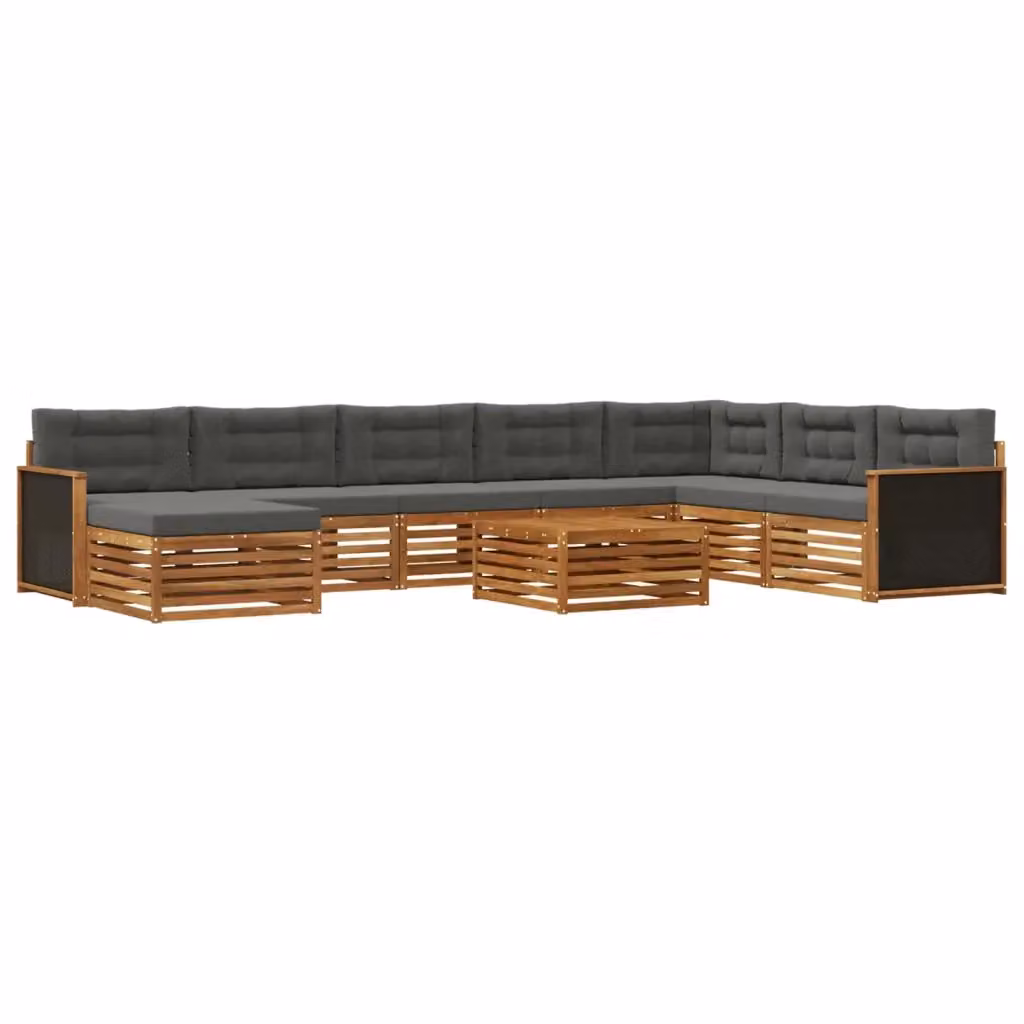 Set di divani da esterno a forma di U vidaXL in legno di acacia con tavolino e pouf, colore Antracite e Marrone – 2