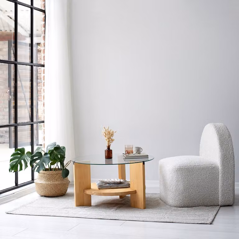 Skye Decor, Mahal - Oak, tavolino, rovere, vetro temperato al 100 %, 75 x 75 x 40 cm