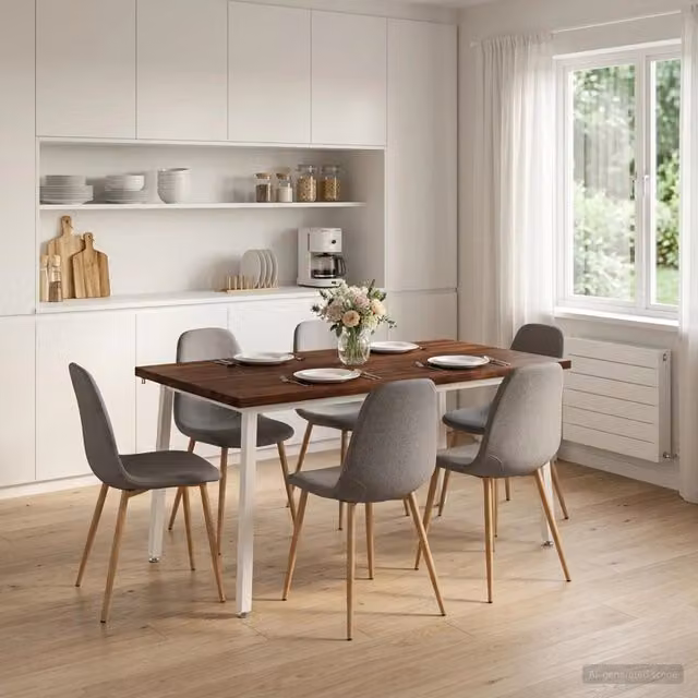 Tavolo da pranzo moderno vidaXL in legno di acacia con struttura in metallo, L/P/H: 80 x 80 x 75 cm, Marrone e Bianco