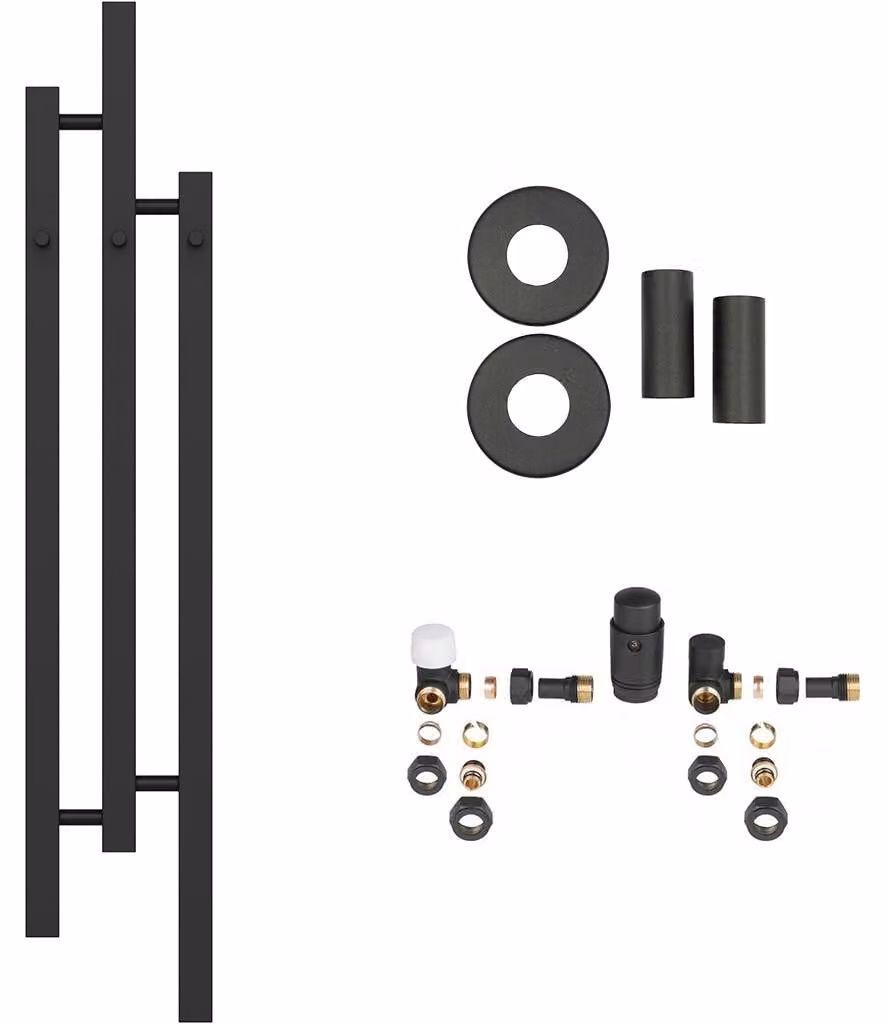Set radiatore per bagno Fabiano - riscaldamento centralizzato - attacco laterale - 251W - nero opaco - 1200x220 mm