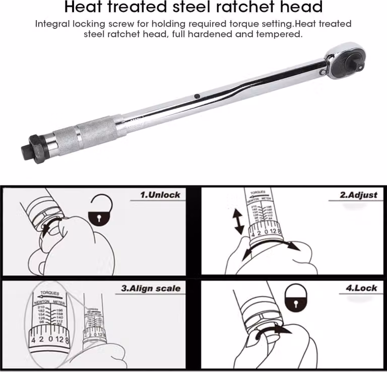 Chiave dinamometrica 1/2" 28-210 Nm Alta precisione Chiave a cricchetto preimpostata Utensili per riparazioni auto Con accessori Sgancio rapido