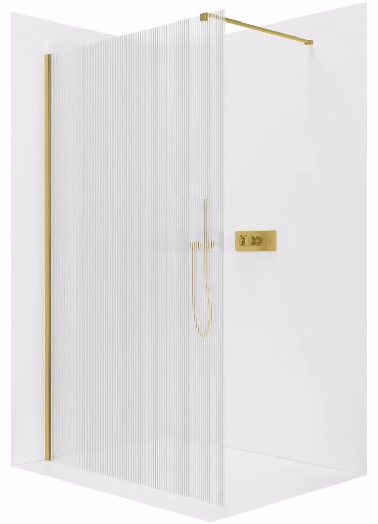 Pannello doccia angolare Walk-in Onyx Cube, versione sinistra/destra, vetro temperato da 8 mm, profilo quadrato, finitura oro, vetro smerigliato, dimensioni 160x200 cm