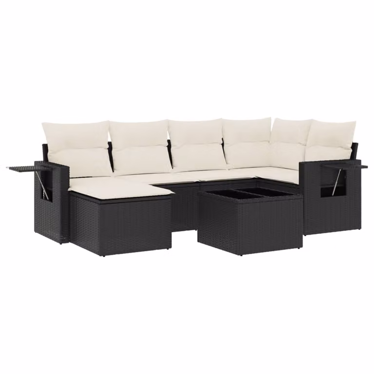 Set Divani da Giardino con Cuscini 7pz Nero Polyrattan