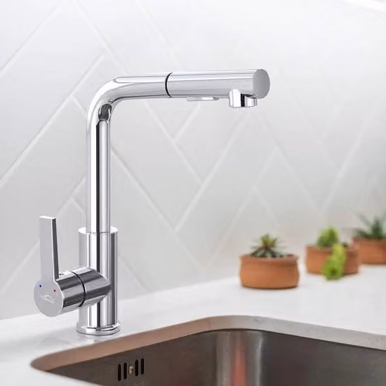 Kraan da bagno con testa da doccia estensibile - attacco per lavabo - rubinetto girevole 360°