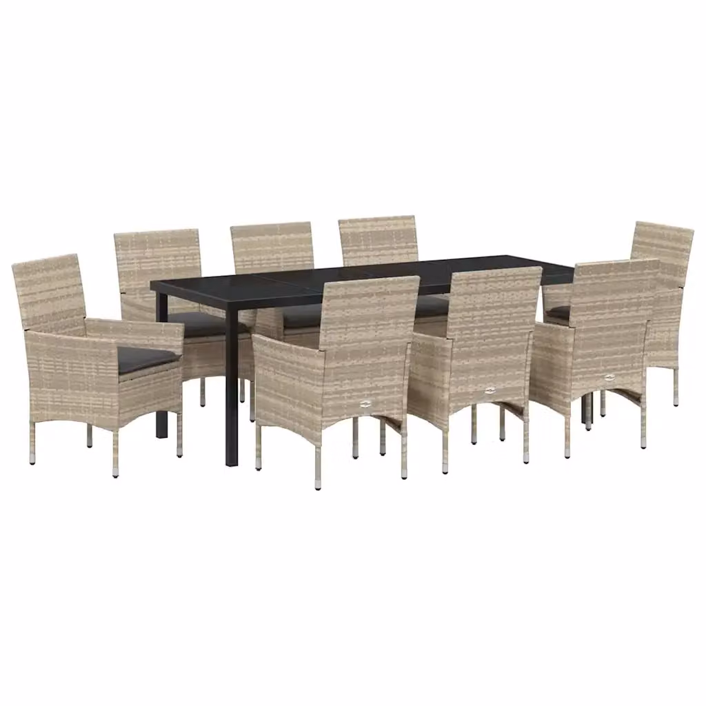 Set da pranzo per giardino e terrazzo vidaXL in polyrattan e vetro, 9 pezzi, Grigio – 2
