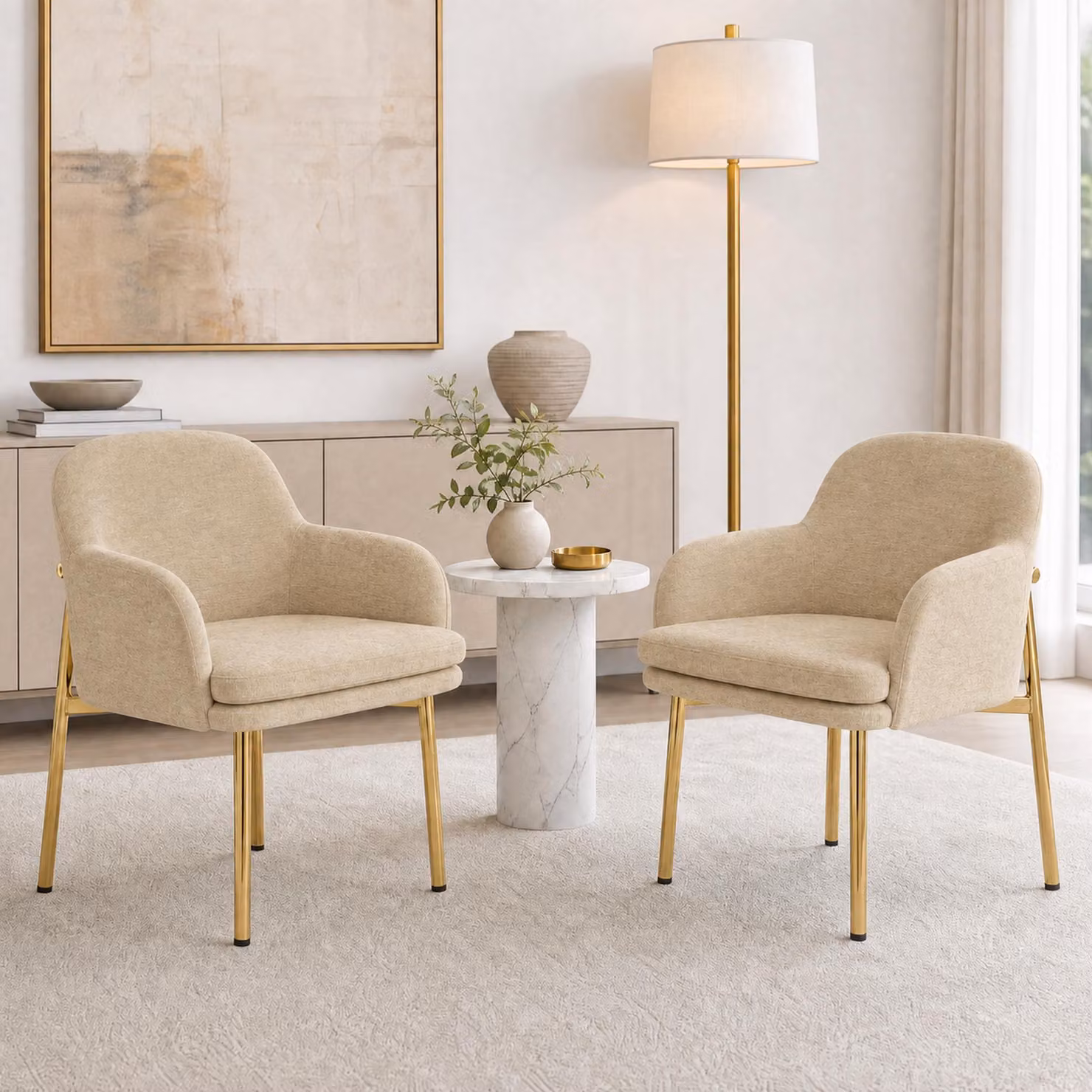 Set di 2 sedie da pranzo Flieks con braccioli, regolabili in altezza, imbottite, adatte per sala da pranzo, cucina, dimensioni 61x59x78,5 cm, colore marrone