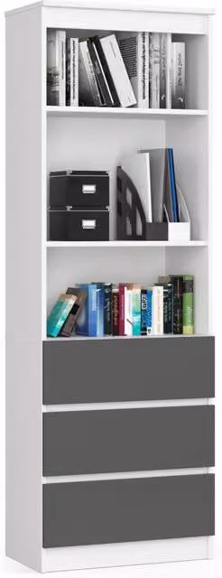Libreria AKORD R60 con 3 cassetti, Bianco e Grigio Grafite, L 60 cm x P 35 cm x H 180 cm – 1