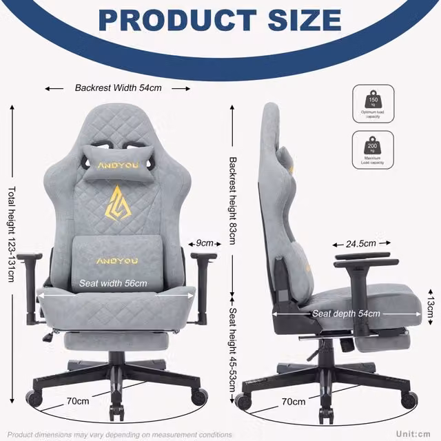 Sedia da Gaming Ergonomica ANDYOU in Ecopelle PU Grigio con Braccioli e Poggiatesta per Ufficio e Casa – 1