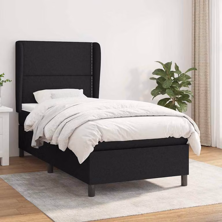 vidaXL Giroletto a Molle con Materasso Ibrido in Tessuto Nero L/P/H: 90 x 190 x 128 cm
