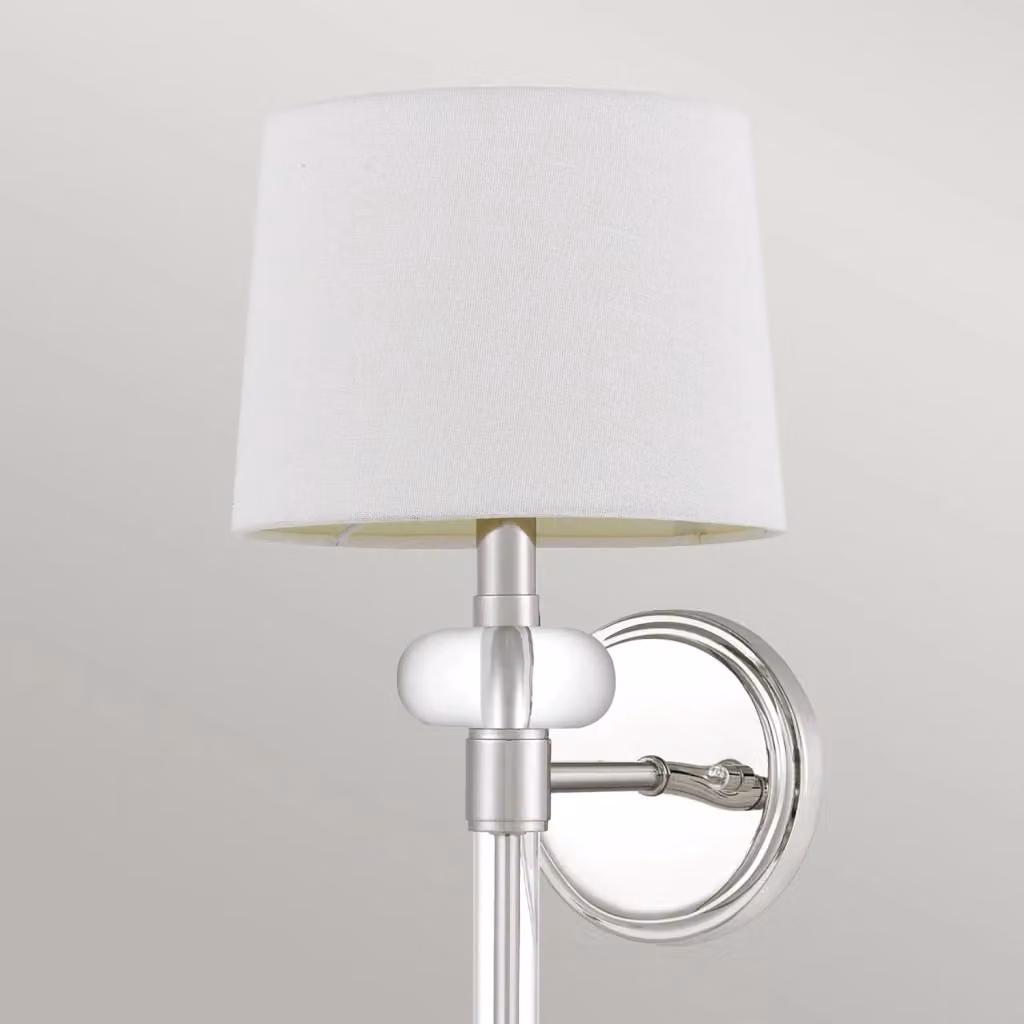 Applique Contemporanea Barbour in Acciaio Nichel Lucido e Tessuto Bianco con 1 Luce E14