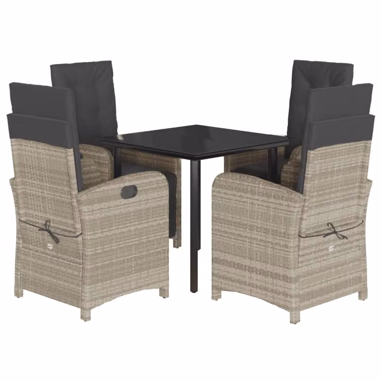 Set Pranzo da Giardino 5pz con Cuscini Grigio Chiaro Polyrattan