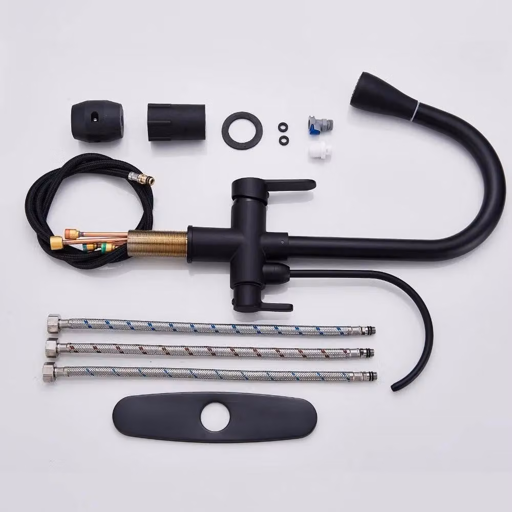Rubinetto da cucina - Miscelatore estraibile - Orientabile a 360° - Doppia maniglia - Installazione a foro singolo - Acqua calda e fredda - Funzione filtro - Grigio