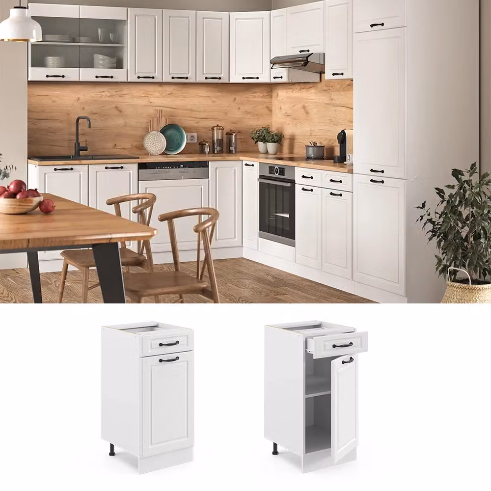 Mobiletto base per cucina Vicco R-Line Bianco rustico con piano Antracite, L: 40 cm, H: 81,6 cm, P: 60 cm – 2