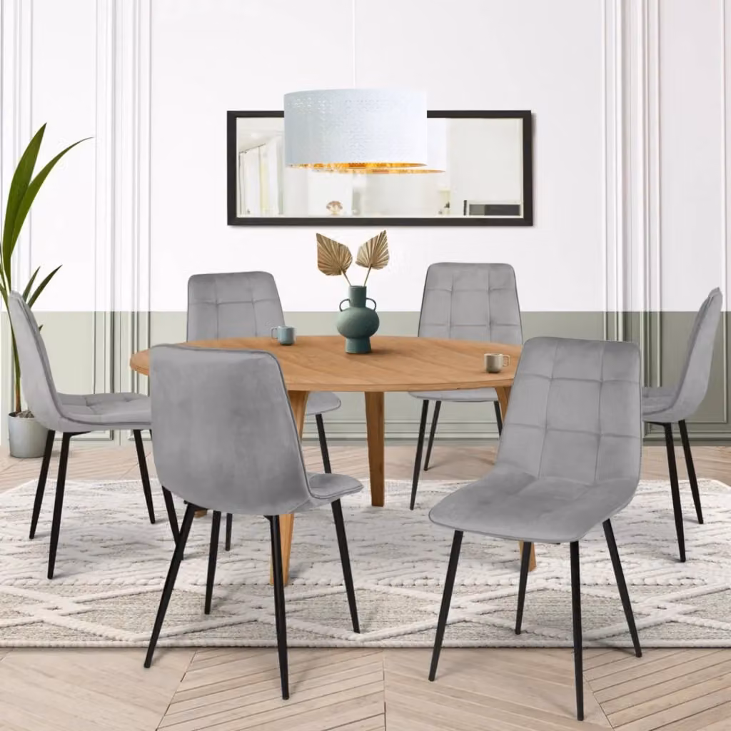 Set di 6 sedie da pranzo MILA IDMarket in velluto grigio chiaro con struttura in metallo – 2