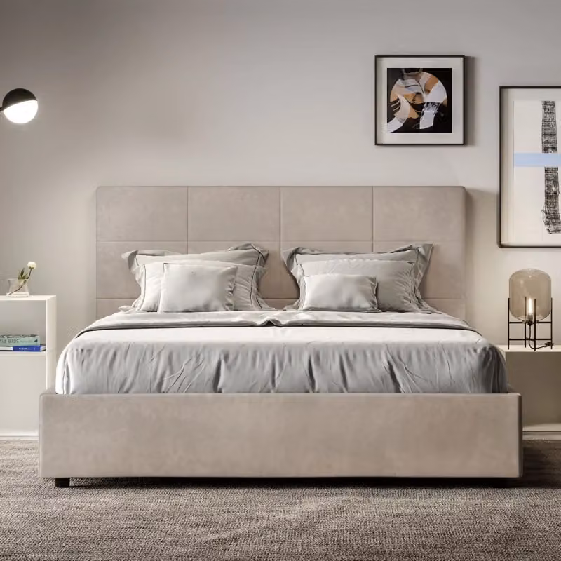 Letto matrimoniale imbottito Ityhome Mika in microfibra color sabbia con rete inclusa L/P/H: 160 x 210 x 122 cm – 2