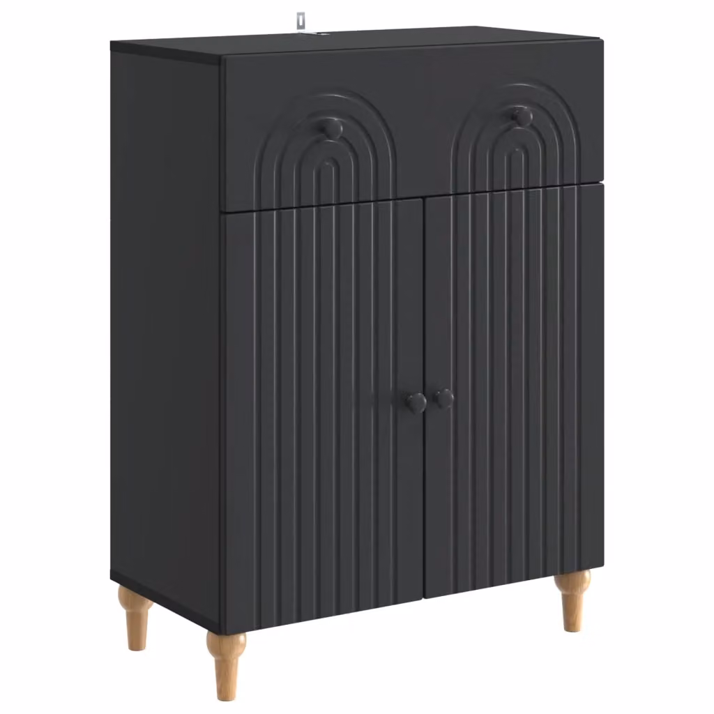 Credenza moderna vidaXL in nero con finitura opaca, realizzata in MDF e metallo, L: 66 cm, P: 34,5 cm, H: 90 cm – 2