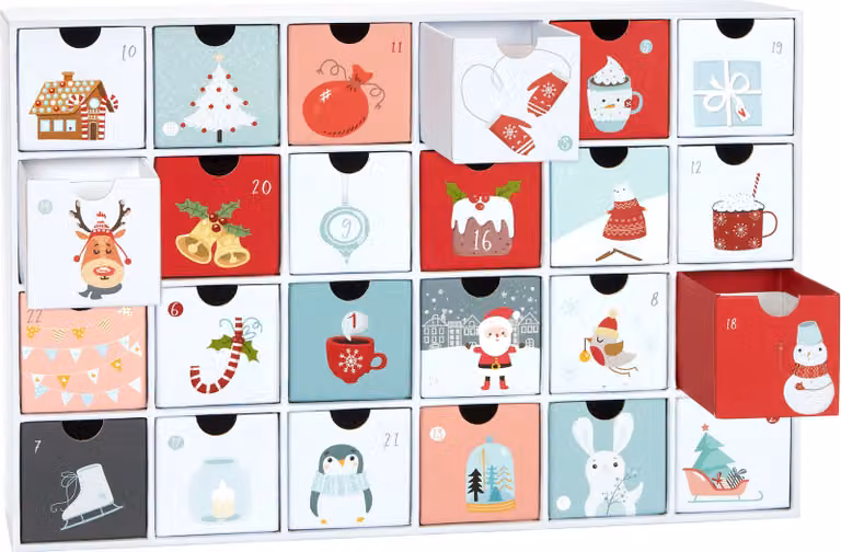 Calendario dell'Avvento da riempire - Sweet Chistmas - Calendario natalizio fai da te a 24 porte per buoni e dolciumi - alto 39 cm - in cartone