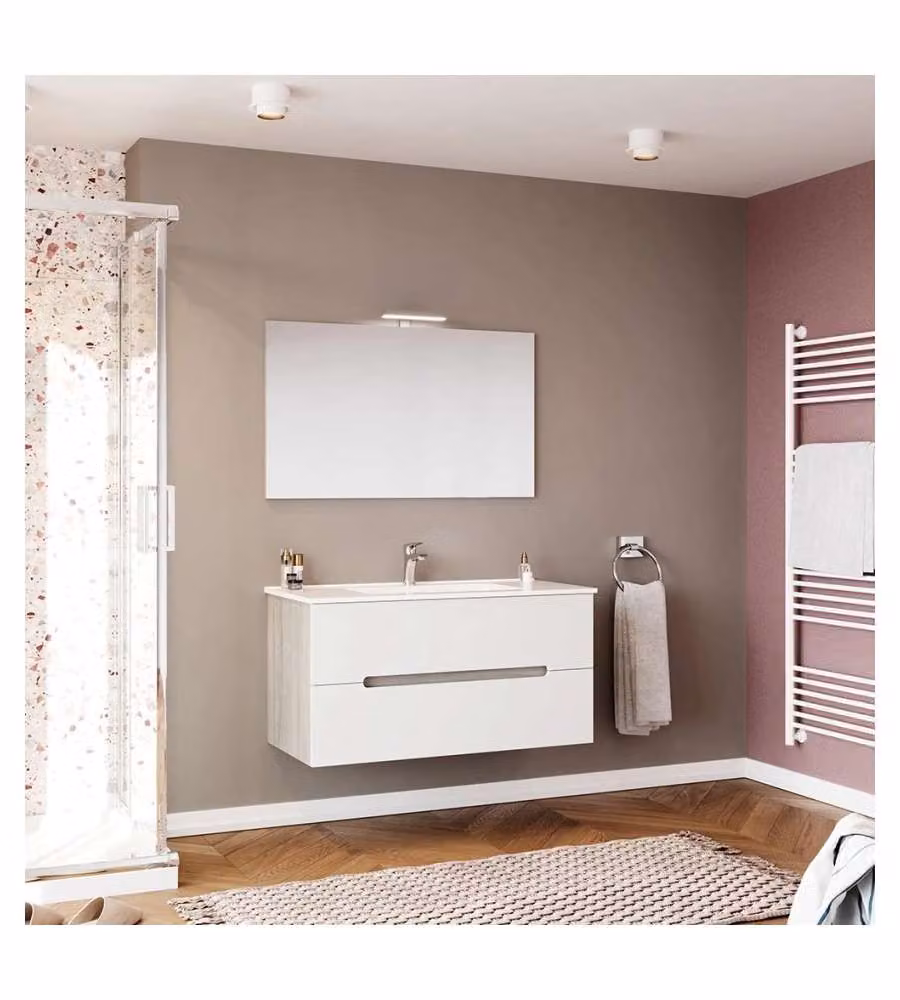 Mobile Bagno Sospeso Iris 100 cm Bianco Opaco con Specchio