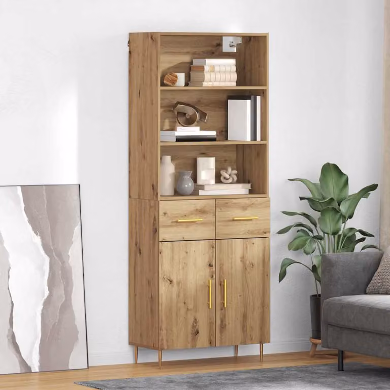 Credenza moderna vidaXL in rovere e metallo con finitura lucida, L/P/H: 69,5 x 34 x 180 cm