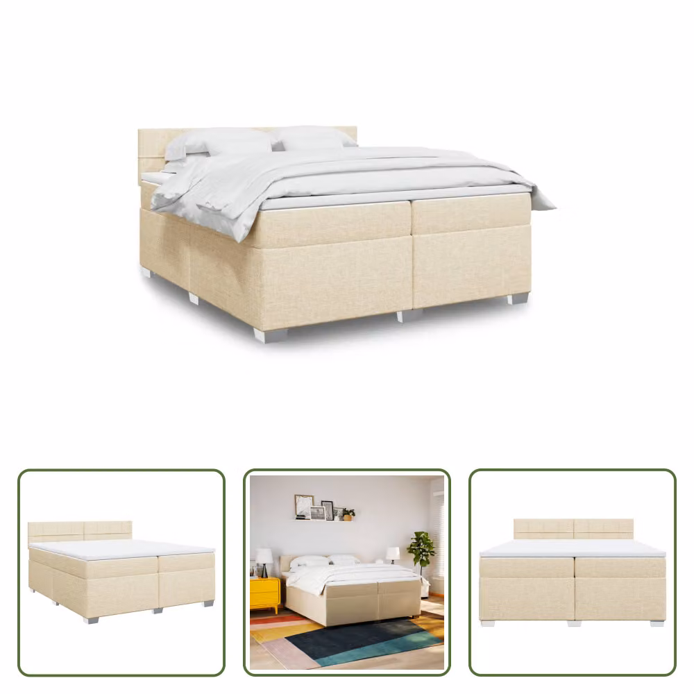 The Living Store Letto a molle con materasso crema 200x200 cm in tessuto