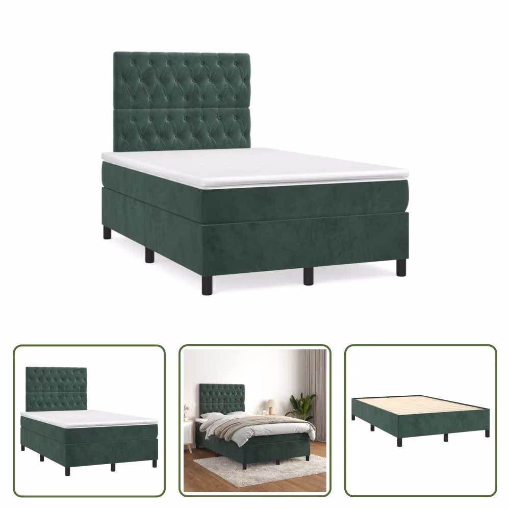 The Living Store Letto a molle con materasso verde scuro 120x190 cm in velluto