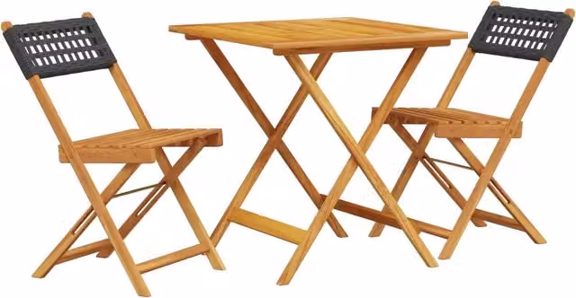 Set da Bistrot 3 pz | Set Salotto da Giardino Nero in Polyrattan e Legno Massello