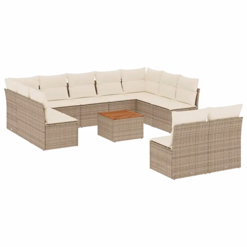 Set di Divani da Giardino VIDAXL a Forma di U in Polyrattan con Cuscini Beige, 12 Posti – 2