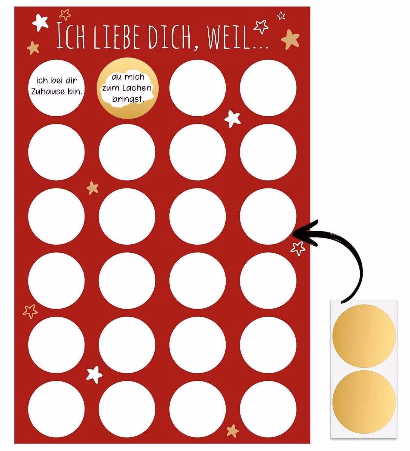 Calendario dell'Avvento fai-da-te per coppie "Ti amo perché..." con 24 bigliettini grattabili, formato A3