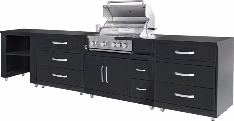 Cucina da esterno in acciaio a 4 pezzi con barbecue - Oviala Memphis