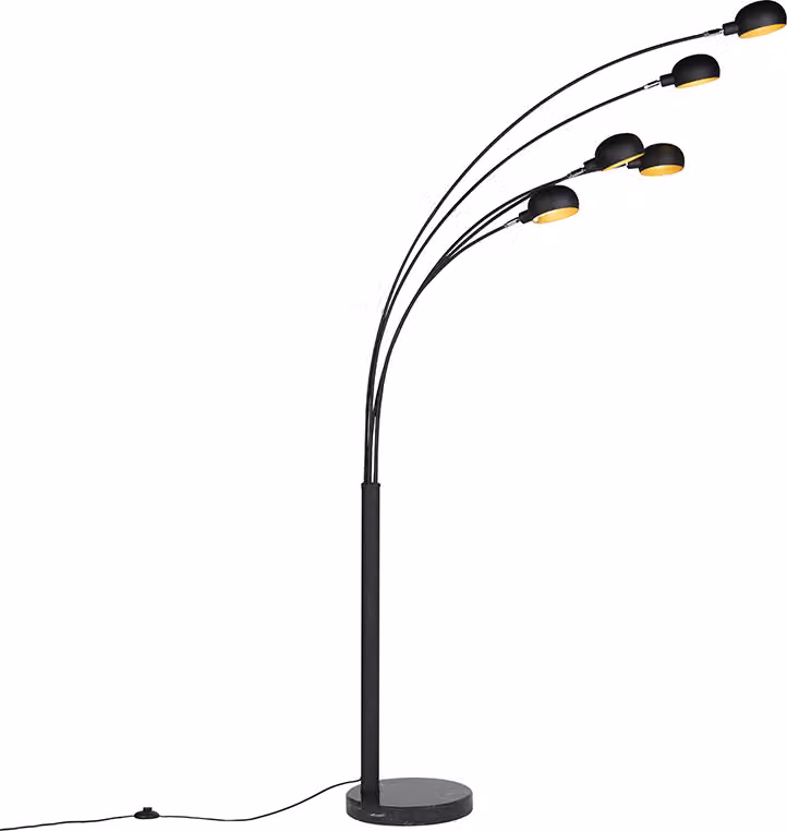 Lampada da terra di design nera a 5 luci Sixties Marmo