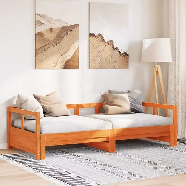 Letto singolo dormeuse vidaXL in legno di pino marrone cera con doghe fisse L/P/H: 190 x 90 x 30 cm