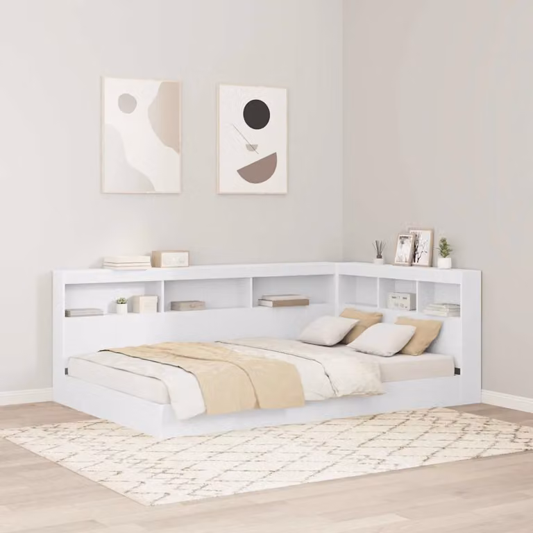 Testata del letto con contenitore e porta USB vidaXL, Bianco lucido, L: 207.5 cm, H: 76.5 cm, P: 17.4 cm