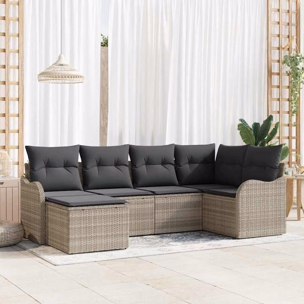 Maison Exclusive - Set Divano da Giardino 6 pcs Grigio chiaro Poly Rattan