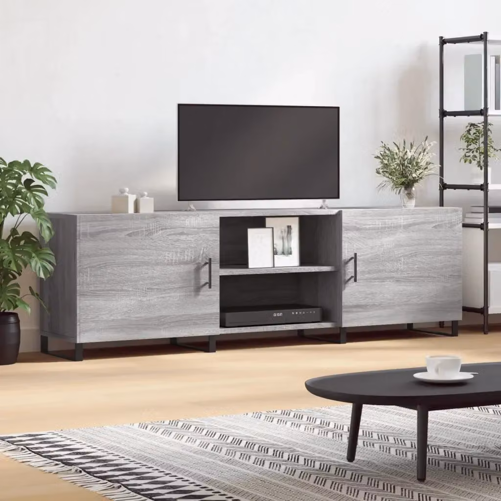 Mobile TV moderno in legno e metallo grigio con vani porta media, L 150 cm x P 30 cm x H 50 cm – 2