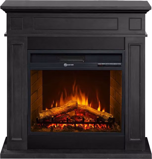 Camino elettrico caminetto da terra JEFFERSON in legno Nero L 89,5 x H90,5 x P28